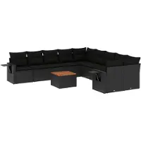 vidaXL 11-delige Loungeset met kussens poly rattan zwart