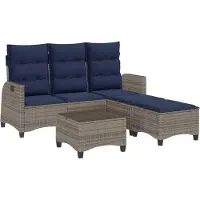 vidaXL 3-delige loungeset voor de tuin met kussens, L-vormig, grijs, polyrotan