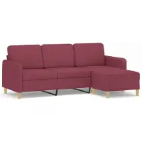 vidaXL Driezitsbank met voetenbank 180 cm stof wijnrood