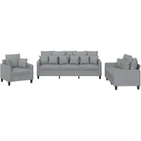 vidaXL 3-delige Loungeset met kussens stof lichtgrijs