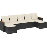 vidaXL 7-delige tuinmeubelset met kussens, zwart, polyrotan