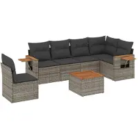 vidaXL 7-delige Loungeset met kussens poly rattan grijs