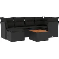 vidaXL 7-delige tuinmeubelset met kussens, zwart, polyrotan