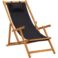 vidaXL opklapbare stoel van massief eucalyptus hout met zwarte bekleding