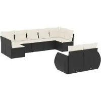 vidaXL 9-delige Loungeset met kussens poly rattan zwart