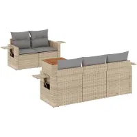 vidaXL 6-delige tuinmeubelset met kussens, beige, polyrotan