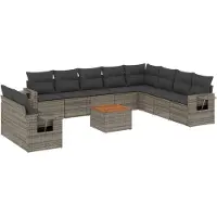 vidaXL 11-delige Loungeset met kussens poly rattan grijs