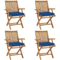 vidaXL Klapstoelen met kussens, 4-delig, massief teak hout