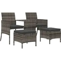 vidaXL Tuinbank 2-zits met tafel en voetenbanken poly rattan grijs