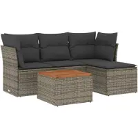 vidaXL 5-delige tuinmeubelset met kussens, grijs, polyrotan