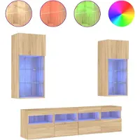 vidaXL 5-delige Tv-wandmeubelset met LED bewerkt hout sonoma eiken