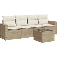 vidaXL 5-delige Loungeset met kussens poly rattan beige