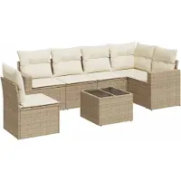 vidaXL 7-delige Loungeset met kussens poly rattan beige