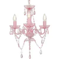 vidaXL Kroonluchter met kralen rond 3xE14 roze