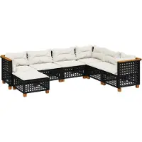 vidaXL 7-delige tuinmeubelset met kussens, zwart, polyrotan