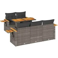 vidaXL 6-delige Loungeset met kussens poly rattan acacia grijs