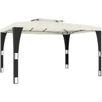 vidaXL Prieel met dubbel dak 3,98x2,98 m staal crèmekleurig