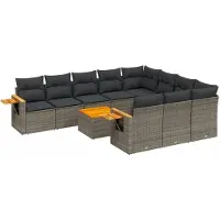 vidaXL 11-delige loungeset voor de tuin met kussens, grijs, polyrotan