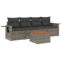 vidaXL 5-delige Loungeset met kussens poly rattan grijs