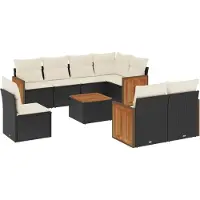 vidaXL 9-delige tuinmeubelset met kussens, zwart, polyrotan