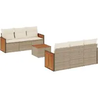 vidaXL 7-delige tuinmeubelset met kussens, beige, van polyrotan