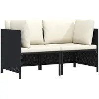 vidaXL Tuinbank 2-zits met kussens poly rattan zwart