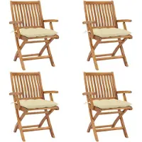 vidaXL Klapstoelen met kussens, 4-delig, massief teak hout