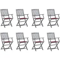 vidaXL Inklapbare stoelen 8 st met kussens massief acaciahout