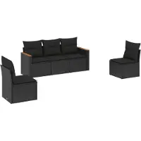 vidaXL 5-delige tuinmeubelset met kussens, zwart, polyrotan