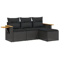 vidaXL 4-delige tuinmeubelset met kussens, zwart, polyrotan