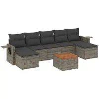 vidaXL 8-delige Loungeset met kussens poly rattan grijs