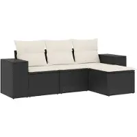 vidaXL 4-delige Loungeset met kussens poly rattan zwart