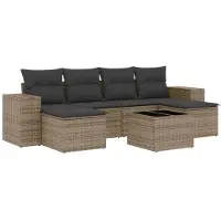 vidaXL 7-delige tuinmeubelset met kussens, grijs, polyrotan