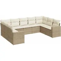 vidaXL 9-delige Loungeset met kussens poly rattan beige