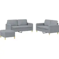 vidaXL 3-delige Loungeset met kussens stof lichtgrijs