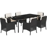 vidaXL 7-delige tuinset met kussens, zwart, van polyrotan