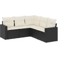vidaXL 5-delige tuinmeubelset met kussens, zwart, polyrotan