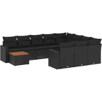 vidaXL 11-delige Loungeset met kussens poly rattan zwart