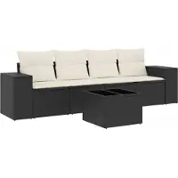 vidaXL 5-delige Loungeset met kussens poly rattan zwart