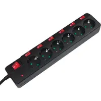 Logilink LPS233 Overspanningsveilige stekkerdoos 6-voudig Zwart Randaarde stekker 1 stuk(s)