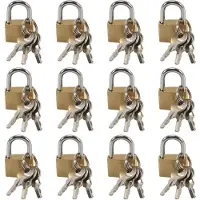 Jojomino 12-Pack Hangslot Klein Hangslot Massief Messing Sloten met 3 Sleutels voor Bagageslot, Rugzak, Gym Lockerslot, Kofferslot