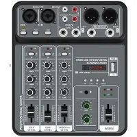 Jojomino 4-Kanaals Audiomixer 48V Fantoomvoeding USB-Studiogeluidsmixers DJ-Console Mixen voor Karaoke