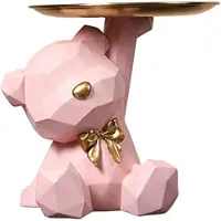 Jojomino Opbergbakje Standbeeld Sleutelhouder Beeldje, Sieraden Oorbellen Lippenstiften Dienblad, Berenstandbeelden met Schotel, Sculpturen Sleutelkom-B