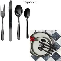 Home Deco Factory Bestekset - 16 delig - zwart - metaal - mat - 4 personen