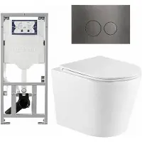 Geberit QeramiQ Dely Toiletset - 36.3x51.7cm - diepspoel - rimless - UP320 inbouwreservoir - met Burda frame - softclose toiletzitting - gunmetal bedieningsplaat - ronde knoppen - wit glans
