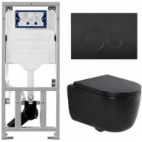 Geberit QeramiQ Dely Swirl Toiletset - 36.3x51.7cm - UP320 inbouwreservoir - met Burda frame - 35mm zitting - mat zwarte bedieningsplaat - ronde knoppen - mat zwart