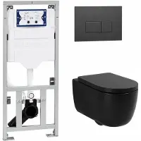 Geberit QeramiQ Dely Swirl Toiletset - 36.3x51.7cm - UP320 inbouwreservoir - met Burda frame - slimzitting - bedieningsplaat antraciet mat - rechthoekige knoppen - mat zwart