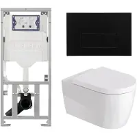 Duravit Me by starck Toiletset - inbouwreservoir met UP320 spoelmachine - softclose zitting - metaal zwart mat bedieningsplaat - rechthoekige knoppen - zwart mat SW89009/0701131/SW706193