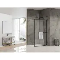 Van Rijn Products ST04 Vaste wand - 89.5x200cm - helder glas - dikte 8mm - incl. stabilisatiestang - incl. handdoekhouder - zwart mat ST0490KPH