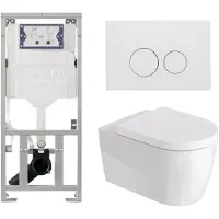Duravit Me by starck Toiletset - inbouwreservoir met UP320 spoelmachine - softclose zitting - wit mat bedieningsplaat - ronde knoppen - wit mat SW89009/0701131/SW706190